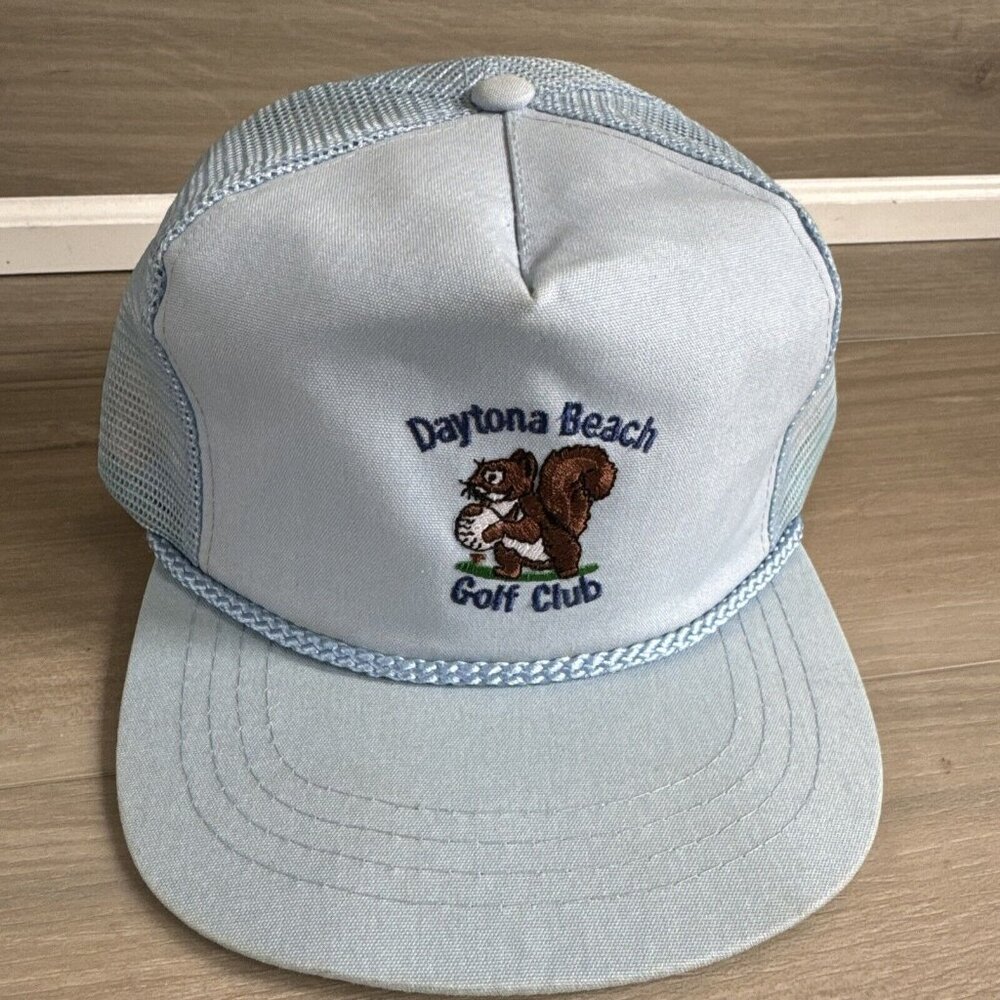Daytona Beach Golf Club Hat Cap Baby‎ Blue Squirrel Rope Adjustable Vintage USA